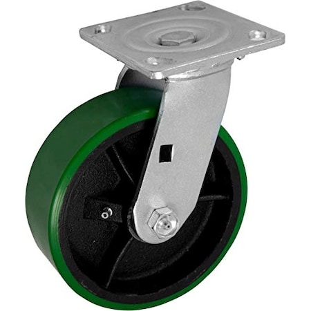 Casterhq Medium Duty 6"X 2" Green Polyurethane ON Iron Wheel, Swivel Caster MD6X2PIS